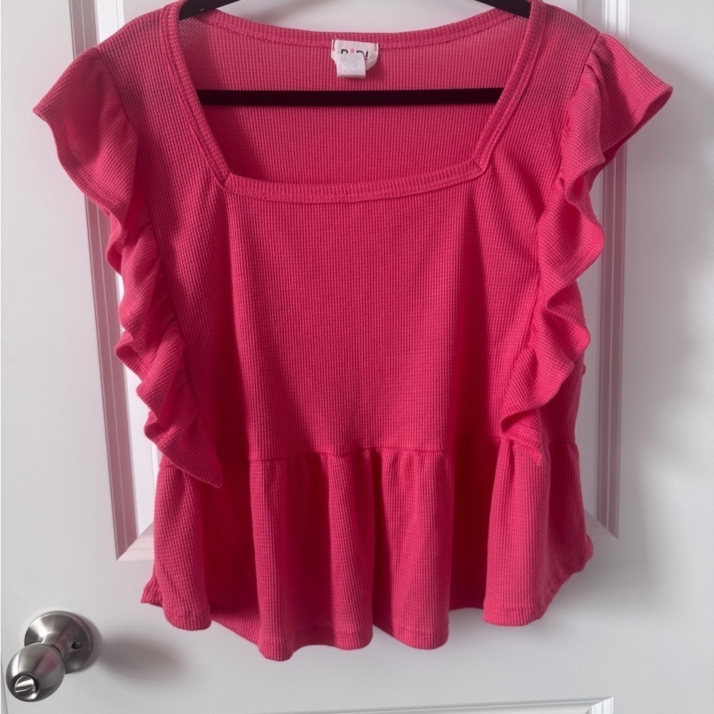BiBi Pink Ruffle Sleeve Blouse Size Small